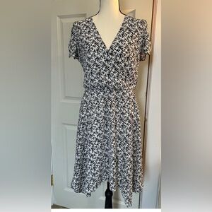 Bloomingdales Aqua Black and White Asymmetrical Short Sleeve Sundress